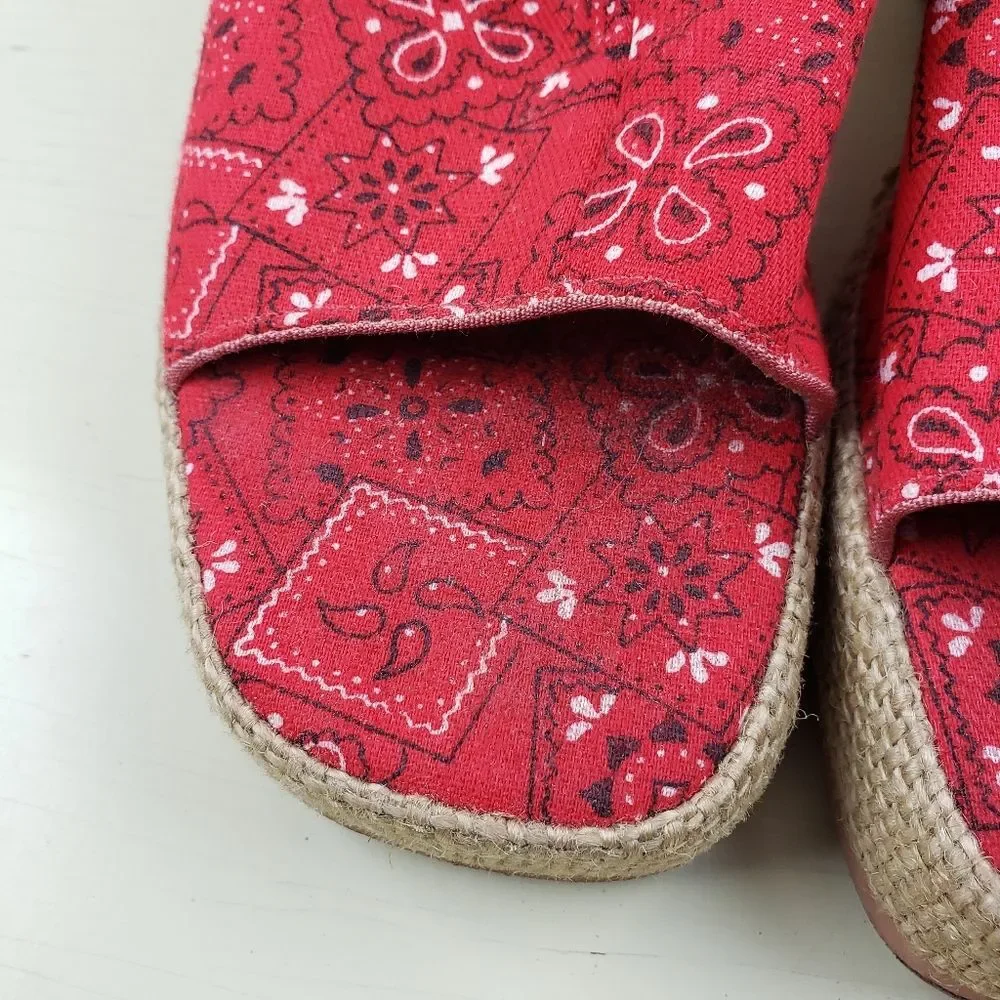 Women's Retro Rockabilly Handkerchief Red Banana Paisley Vintage Wedges Size 6B - Picture 12 of 12